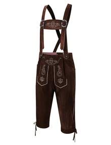 Men's Stylish Embroidery Strap Pants Vintage Faux Fleece Party Dress Pants German Bavarian Oktoberfest Lederhosen Trousers Costume - 棕色 - 查看 3