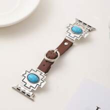 Pulseira de relógio retrô turquesa incrustada, 1 peça, vários tamanhos disponíveis, compatível com Apple Watches de 38 mm a 49 mm, compatível com as séries SE/1-9, liga de zinco com fecho dobrável