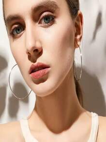 2pcs Exaggerated Minimalist Metal Hoop Earrings, Chic Fashion Jewelry Accessories