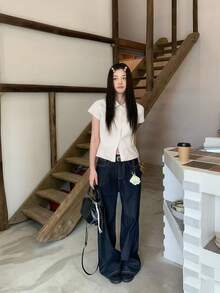Áo kiểu nữ Hàn Quốc cổ polo tay ngắn trơn, màu trắng mùa hè. - trắng - Xem 8