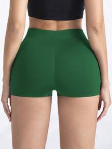 1pc Women Seamless Yoga Shorts, High Waist High Elastic Peach Hip Solid Color Sports Shorts