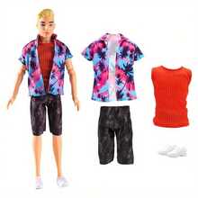 Set de 4 piezas de ropa de moda para muñeco Ken, incluyendo 1 top de tirantes, 1 chaqueta de manga corta, 1 pantalón corto y 1 par de zapatos, regalo de vacaciones/cumpleaños (muñeca no incluida) - Multicolor - Ver 6