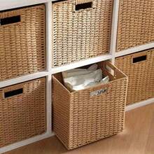 Handwoven Paper Rope Foldable Storage Baskets, Square Laundry Bin With Handles For Dirty Clothes, Underwear, Toys, And Snacks Bohemian Style Handwoven Paper Rope Storage Basket, Foldable Organizer For Shelves, Decorative Multi-Purpose Basket, Non-Waterproof, For Clothing, Snacks, Toys, Wooden Material, Window View Design, Shelf Baskets