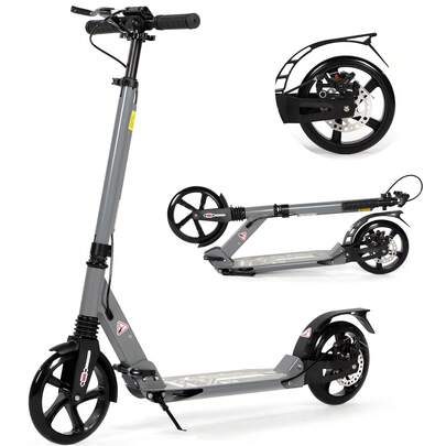 Kick Scooter For Ages 8-12, 200mm Big Wheels Scooter For Adults With Disc Brakes, Adult Scooters With Carry Strap And Double Shock Absorption, Foldable Scooters