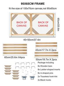1套木质画布框松木绷架DIY画框套装，适用于30x40cm、40x60cm、50x70cm画布、钻石画、画廊装裱油画、墙面艺术装饰（画布尺寸必须大于画框尺寸）