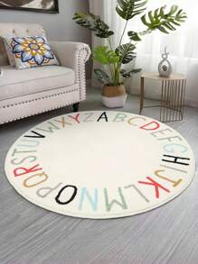 1pc Washable Pseudo-Cashmere Round Letter Pattern Gaming Carpet, Soft Alphabet Playmat Rug, Home Decor Carpet