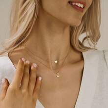 Kit 2 Necklace With Women's Letter Pendant, Initial Name And Heart, 925 Silver Or 18k Gold Plated - 金色 - 查看 7