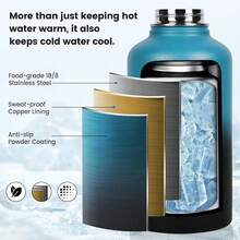 New-88 Insulated Water Bottle 40 Oz, Triple Wall Vacuum Stainls Steel(Cold For 48 Hrs),Le Proof & -, Water Bottle  Drink-Through Lid & Flip Straw For Sports & Travel, Indigo-Black - 靛藍黑色 40 盎司 - 查看 3