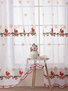 1 pieza Cortina navideña americana con bordado de copos de nieve - Multicolor - Ver 1