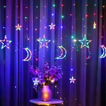 LED, Romantic, Warm White, Colorful, Stars, Moon, Home Furnishings, Festivals, Atmosphere, Decoration, String Lights, Curtain Lights