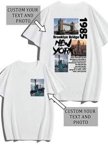 Camiseta personalizada para hombres, ingrese su propio texto/bendición/texto divertido, cargue fotos de su pareja/mejores amigos/mascotas/paisajes/familia, camiseta negra, regalo del Día de la Independencia, regalo de vacaciones, regalo de aniversario, uniforme de equipo de la empresa, atuendo de festival de música, regalo para él, camiseta de cuello redondo de manga corta negra para hombres, atuendo para fiestas