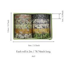 10 rotoli/scatola Nastro adesivo decorativo con animali carini, motivi geometrici, texture semplici, ideale per confezioni regalo, decorazione di album di ritagli e materiale scolastico, adatto per il fai da te e la decorazione. Forniture scolastiche, per il rientro a scuola