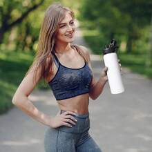 Local Shipping-24 Oz Insulated Water Bottle With Handle, 304 Stainless Steel Water Bottles With Wide Mouth, Double Wall Vacuum Sports Water Bottle, , Keep Cold And Hot, - White - View 11