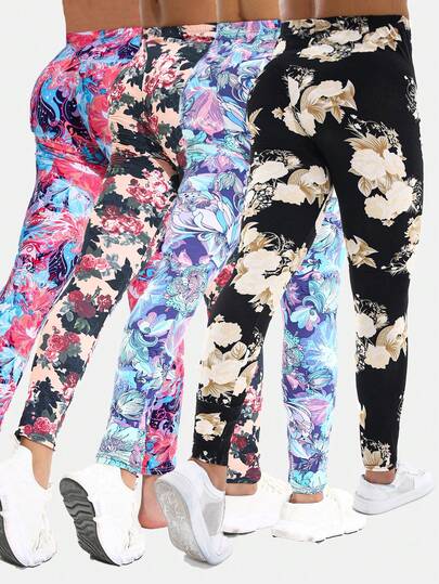 秋冬新款欧美女士休闲运动高弹力紧身裤，多色花卉图案，向日葵印花，简约优雅百搭黑色修身裤，适合日常穿着、休闲外出、散步；蓝色七分紧身裤，柔软舒适，高弹力，适合健身、跑步、深蹲、塑形；红色提腰裤，适合户外散步、购物、海滩派对；七分紧身裤，舒适保暖