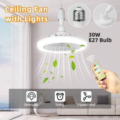 CANMEIJIA 2026NEW E27 Base Ceiling Fan Light With Remote Control, Adjustable Wind Speed And Brightness, LED Bulb Included, 24W/30W/40W, Suitable For Bedroom, Living Room, Children's Room, Kitchen, Dining Room, Bar, Cafe, Store, Garage, Study, Classroom, School