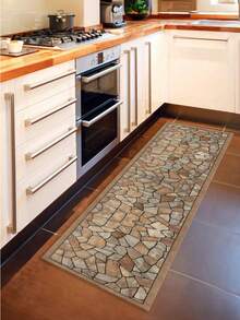 1pc Crystal Velvet Faux Stone Texture Printed Carpeted Runner Rug, Dirt Resistant & Machine Washable, Suitable For Kitchen, Hallway, Outdoor And Other Scenes - Multicolor - View 15