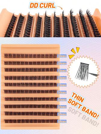 睫毛簇 D 卷曲，独立蓬松睫毛，10 排 10-16 毫米混合睫毛延长，柔软自然蓬松假睫毛，在家独立 DIY 睫毛延长，120/192/200/216/240/270/448/570/640 件