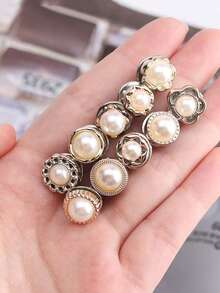 10pcs Anti-Slip Adjustable Crystal Elastic Button, Invisible Dress Shirt Waist Buckle, Sewing-Free Clasp - White - View 6