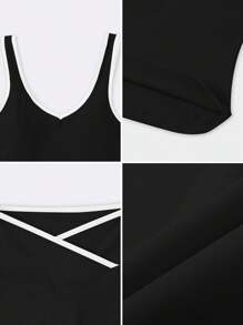 NcmRyu Women's Contrast Trim Elastic Camisole & Shorts Outdoor Suit