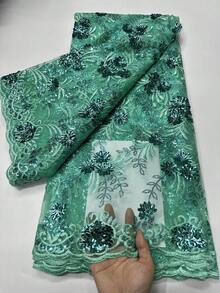 2025 新款时尚优质蓝色/金色亮片花卉刺绣蕾丝花边网布，1 码/5 码女装手工缝纫薄网眼蕾丝面料，适合非洲/尼日利亚/法国红色/银色女士婚纱派对晚礼服制作服装缝纫面料，家居 DIY 装饰面料