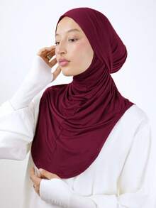 1pc Women Solid Color Women Hijab,Balaclava Hat With Drawstring, Elastic Turban Headband, Breathable, Comfortable, Stretchy Wide Edge, Absorbent, Anti-Skid, Multi-Functional Sports Headscarf Hat, Suitable For Daily Life, Sports, Yoga, Fitness And Fashion Matching - Burgundy - View 3