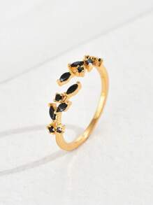 1pc Women's Adjustable White Cubic Zirconia & Black Stone Ring, Mother's/Valentine's/Wedding Gift