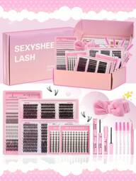 1260pcs, D Curl, Lash Clusters Lash Extension Kit DIY Lash Clusters Eyelash Extension Kit, 5-18mm 30D 40D 50D Individual Lashes Kit With Lash Bond And Seal, Lash Tweezers, Remove, Brush, Headbands, For Self Use (5-18mm, Kit) Lash Clusters Kit, Lashes, Eyelashes, Fake Lashes