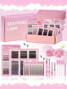 1260pcs, D Curl, Lash Clusters Lash Extension Kit DIY Lash Clusters Eyelash Extension Kit, 5-18mm 30D 40D 50D Individual Lashes Kit With Lash Bond And Seal, Lash Tweezers, Remove, Brush, Headbands, For Self Use (5-18mm, Kit) Lash Clusters Kit, Lashes, Eyelashes, Fake Lashes