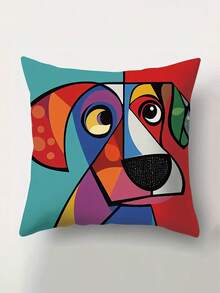 4pcs/1pc Color Abstract Dog Pattern Pillow Cover, Living Room, Bedroom, Sofa Decorative Cushion Cover, | 18x18 Inches | Zipper Closure | Soft And Comfortable Fabric - , Fade Resistant, Machine Washable, Suitable For Outdoor Decoration, Home Decoration, Terrace Decoration, Room Decoration, Bedroom Decoration. Excluding Core - Multicolor - View 6