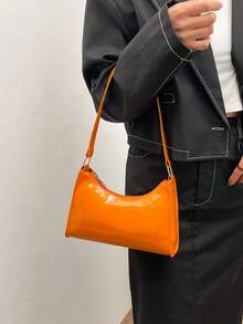 Solid Color Minimalist Luxury Mirror Surface Shoulder Bag - Orange - View 5