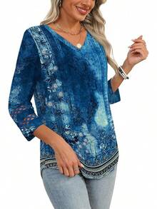 XIEERDUO 3/4 Length Sleeve Womens Tops Dressy Casual Blouses Women 2025 Shirts Summer Clothes - Z Navy In - Xem 4