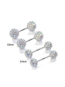 1 对 925 银双头超闪亮水钻球形耳钉，奢华螺丝后耳环，优雅百搭的耳环礼物 - 原子 - 查看 5