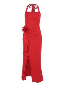 WOWDARK Summer Dress, Red Fashionable Women's Elegant Floral Slit Halter Neck Party Dress, Suitable For Carnival, Dates, Gatherings, Parties, Travel, Vacation, Beach And Other Occasions - Red - View 7
