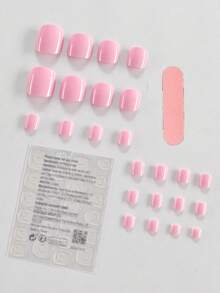 24 片粉色平头短方形按压式脚趾甲简约风格光泽全覆盖假脚趾甲适合女性和女孩让手指更迷人搭配日常服装美甲用品指甲 - 淺粉色 - 查看 8