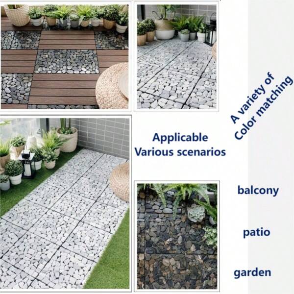 Pebble Stone Hardscape Outdoor Patio Balcony Yard DIY Floor Self-Installation, Wood Plastic Composite Anti-Corrosion Anti-Slip Easy Assembly