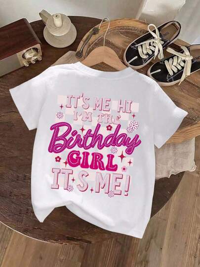 Young Girl's "BIRTHDAY GIRL"Slogan Print Round Neck Short Sleeve Tee Spring And Summer Casual T Shirt For Young Girl