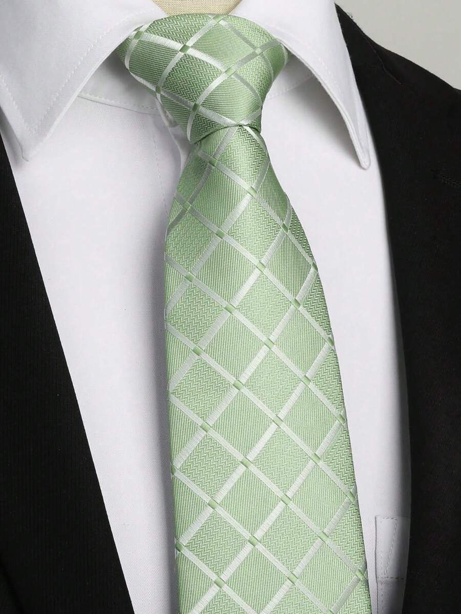 1 条 8 厘米鼠尾草绿色格子领带，时尚个性化领带，适合婚礼、派对、活动男士领带 - sage green - 查看 1