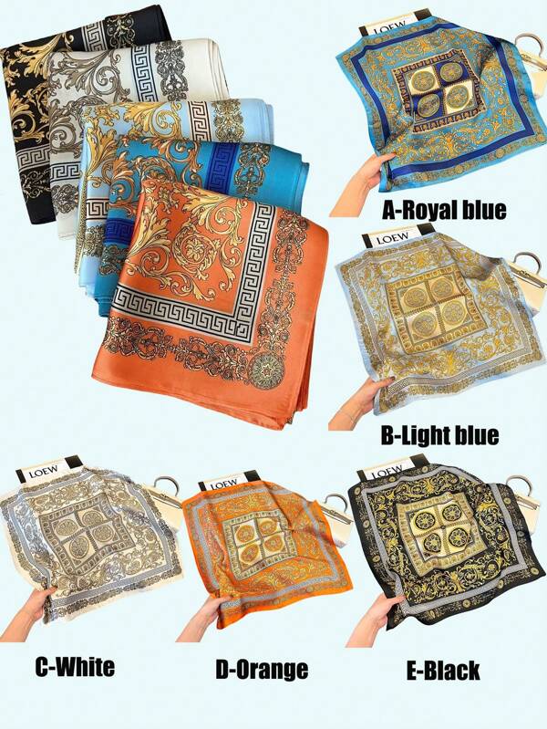 70*70cm-Leisure Retro Floral Geometric Print Pattern Bohemian Style Square Scarf And Headscarf Suitable For Men And Women's Square Scarf And Headscarf, Suitable For Dating, Travel And Vacation Matching,Suitable For Use As A Scarf, Headband,Bag Accessory, Etc.