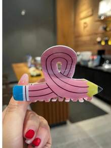 1 pieza Pinza para el cabello con forma de lápiz linda - Accesorio para el cabello de estilo universitario con rayas vibrantes y punta de goma, adecuado para la temporada de regreso a clases, uso diario y regalos festivos