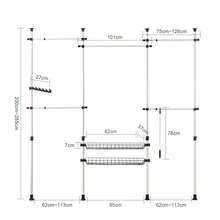 SoBuy Appendiabiti telescopico con 5 aste appendiabiti e 2 cestelli Sistema guardaroba telescopico Sistema di ripiani regolabili L (209-311) x A (200-285) cm Bianco KLS04 Mobili per la camera da letto Marrone Ferro Plastica 305x27x270 cm - Bianco - Visualizzare 3