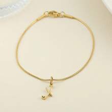 1pc Stainless Steel Fine Round Snake Chain Bracelet For Women, With 26 Alphabet Friendship Bracelet, Elegant Accessory Gift For Graduation, Holiday, All Year Round