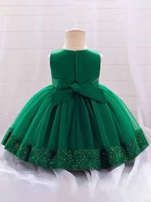 Baby Girls Ball Gown Dress Sleeveless Round Neck Sequins Hem Tulle Patchwork A-Line Dresses Toddler Party Dress Formal Dress Toddler Birthday Wedding Dress - 綠色 - 查看 2