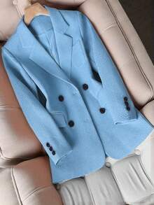 HOMEYEE Women's Vintage Elegant Lapel Long Sleeve Blouse, Casual Business Office Lady Top Coat For Autumn & Winter - 藍色 - 查看 1