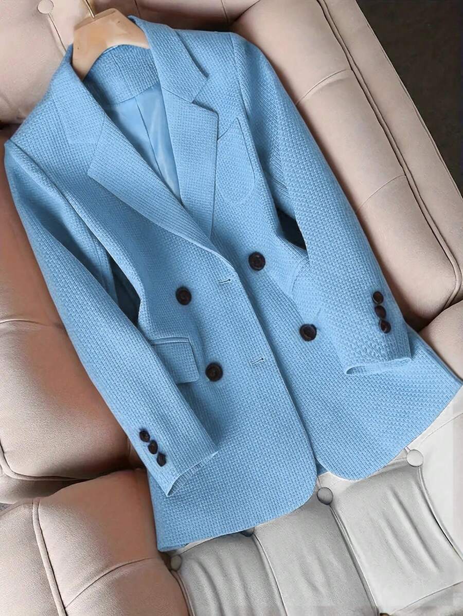 HOMEYEE Women's Vintage Elegant Lapel Long Sleeve Blouse, Casual Business Office Lady Top Coat For Autumn & Winter - 藍色 - 查看 1