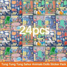 24 件 Tung Tung Tung Sahur 动物娃娃贴纸包 - 耐用防水乙烯基贴花，适用于滑板、笔记本电脑和自行车 | 易剥离粘贴，防褪色卡通图案，DIY 面部敷料贴纸，非常适合派对礼物、学校礼物、节日礼品袋、毛绒玩具贴纸、Huto 玩具、Tangu 主题、Tralala 模型珠宝、Sahur 主题、Tralero、意大利脑腐烂 - 彩色 - 查看 4