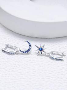 BRLINEY Pendientes de mujer hipoalergénicos de plata esterlina con circonita cúbica en diseño de estrella y luna, de moda y elegantes, regalo de cumpleaños