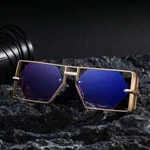 1pc New Arrival Fashion Square Hollow-Out Sunglasses For Men, Retro Casual Street Style, Elegant High-End Metal Frame Sunglasses, UV Protection Suitable For Daily Wear, Sunglasses For Men
