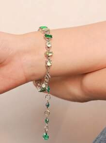 1 pieza Pulsera verde dulce para mujer, con incrustación de circonita cúbica, lujosa y de moda, versátil, regalo de amistad