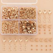 350pcs/Box DIY Jewelry Findings Kit, Includes: 50pcs Lobster Clasps, 100pcs Open Jump Rings, 100pcs Crimp Beads, 100pcs Double Cones, Sturdy & Easy To Operate, Jewelry Connectors, Charms, Pendants, Beading Supplies For DIY Crafting, Necklace, Bracelet Making