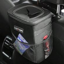 Car Trash Can With Lid And Storage Pockets - 100% Leak-Proof Organizer,  Waterproof Garbage Can,  Multipurpose Trash Bin For Car,  2 Gallons,  Black